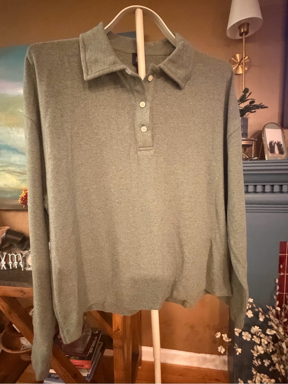 J. Crew Sage Green Collared Button-Placket Pullover NWT